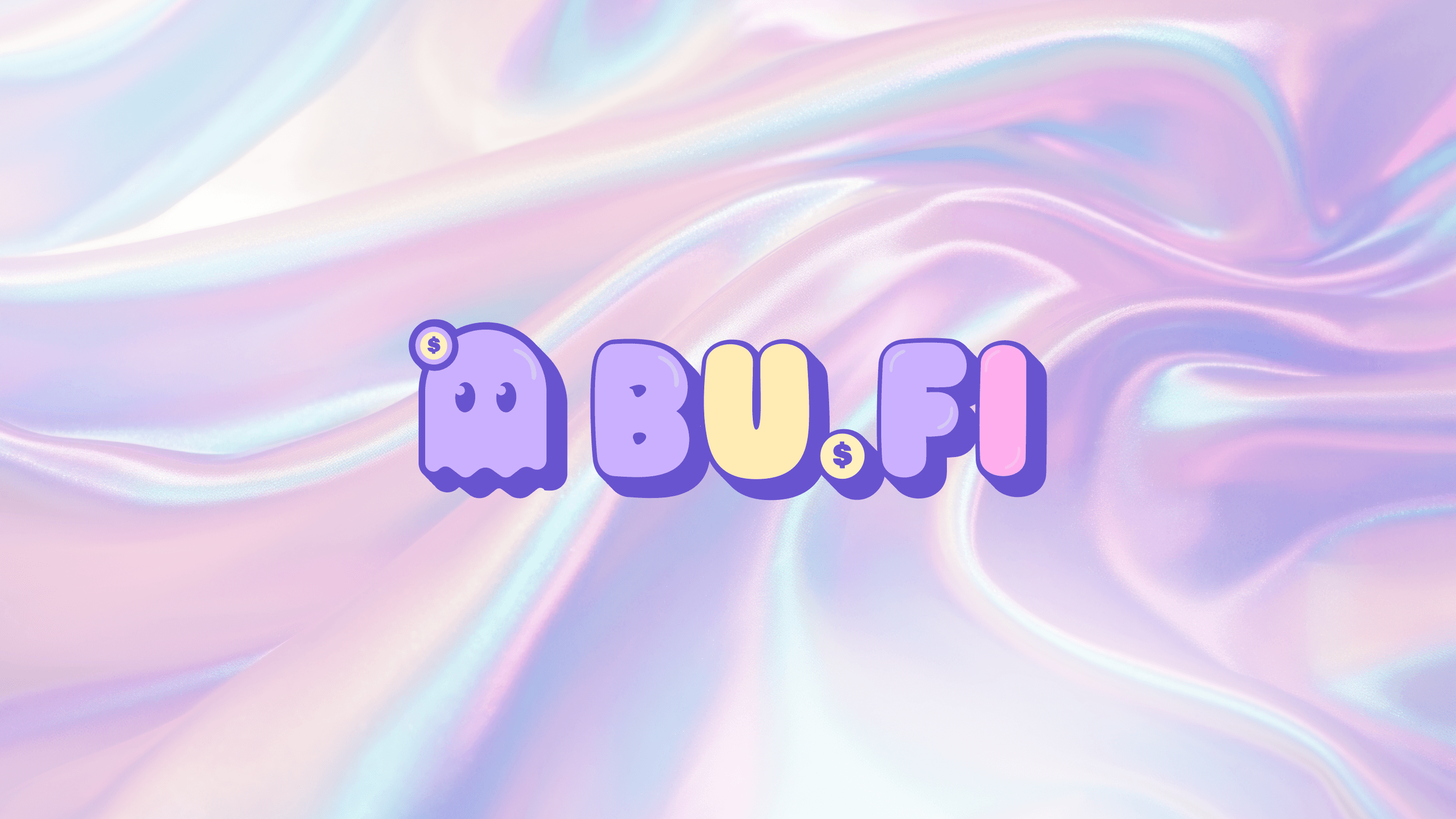 BUFI’s colorful ghost and wordmark on a pastel holographic banner