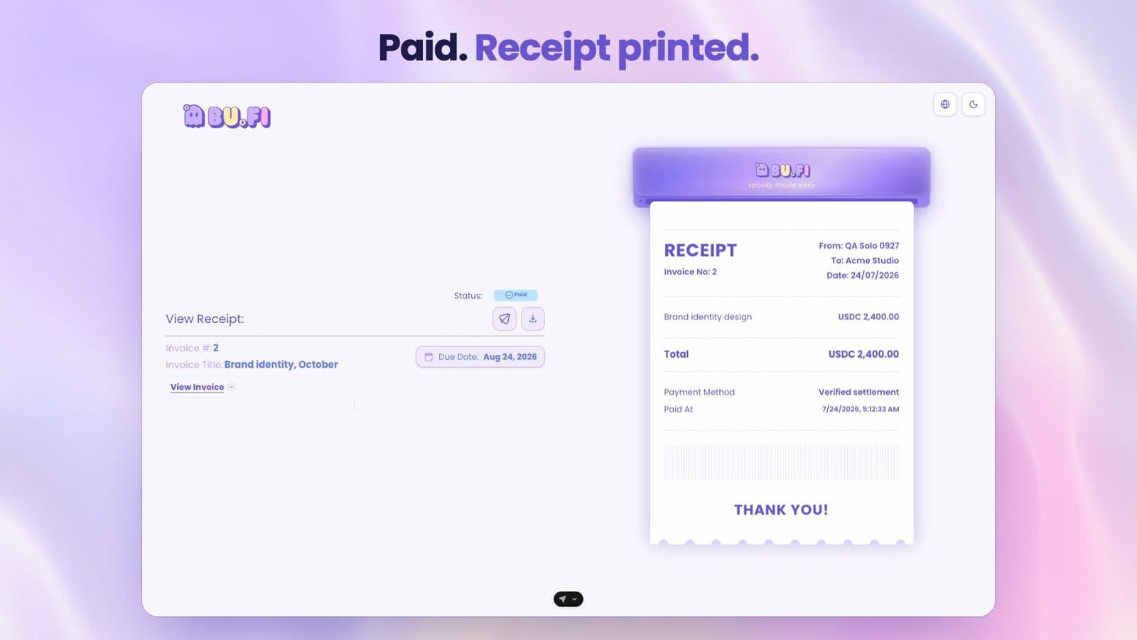 A paid BUFI invoice next to its printed receipt